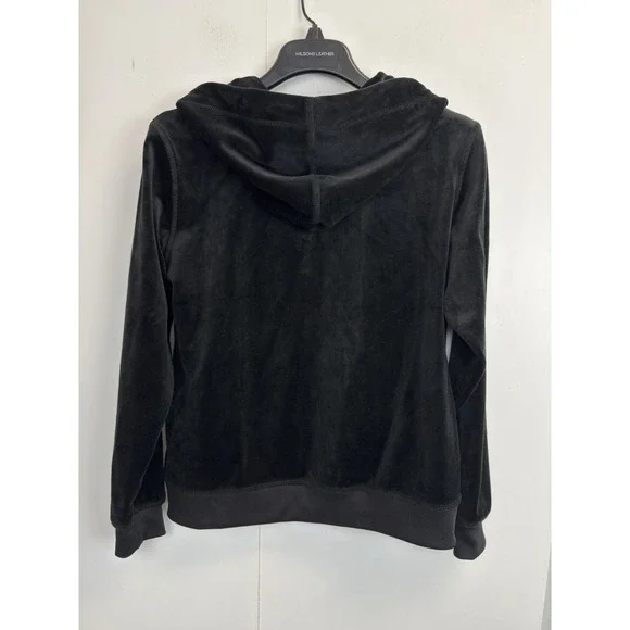 White Mark Cozy Collection Womens L Jacket Black Velour Full Gold Zip Hoodie‎ - Picture 8 of 8